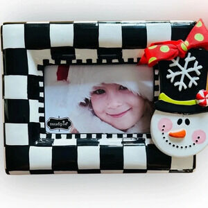 MUD PIE ~ 3D Checkerboard Colorful Snowman Christmas picture frame 10 x 7